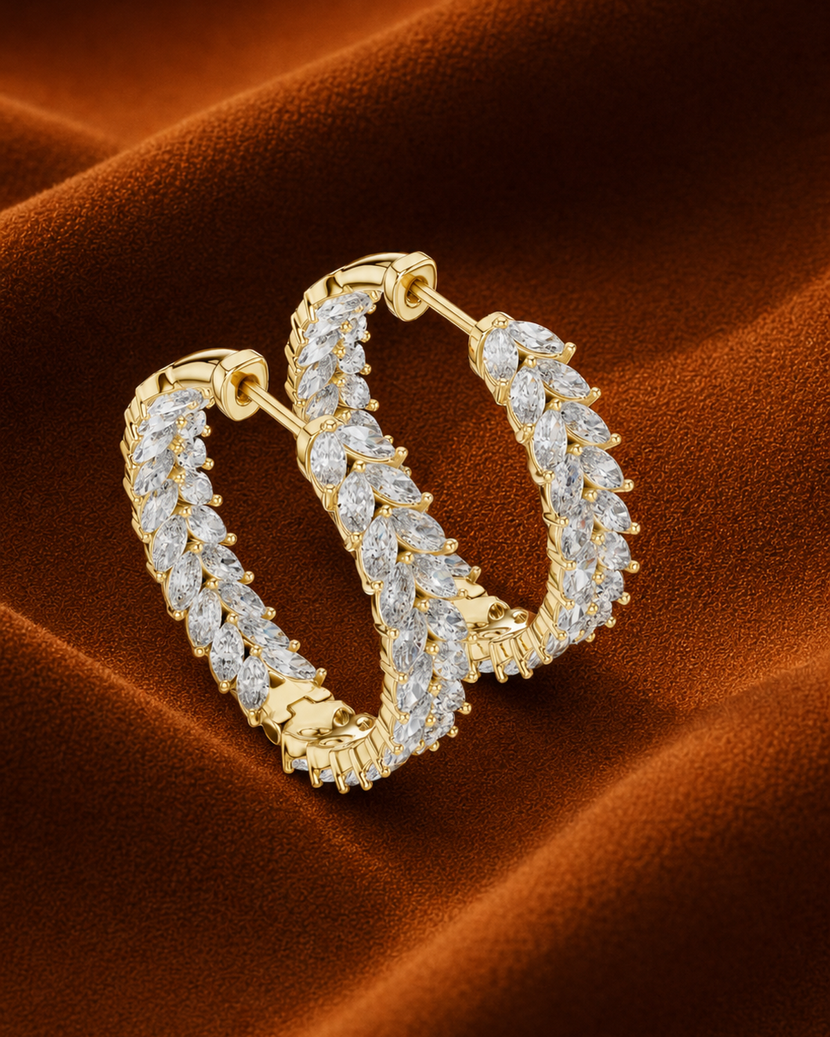Marquise Leaf Diamond Hoop Earrings by MONICONIC
