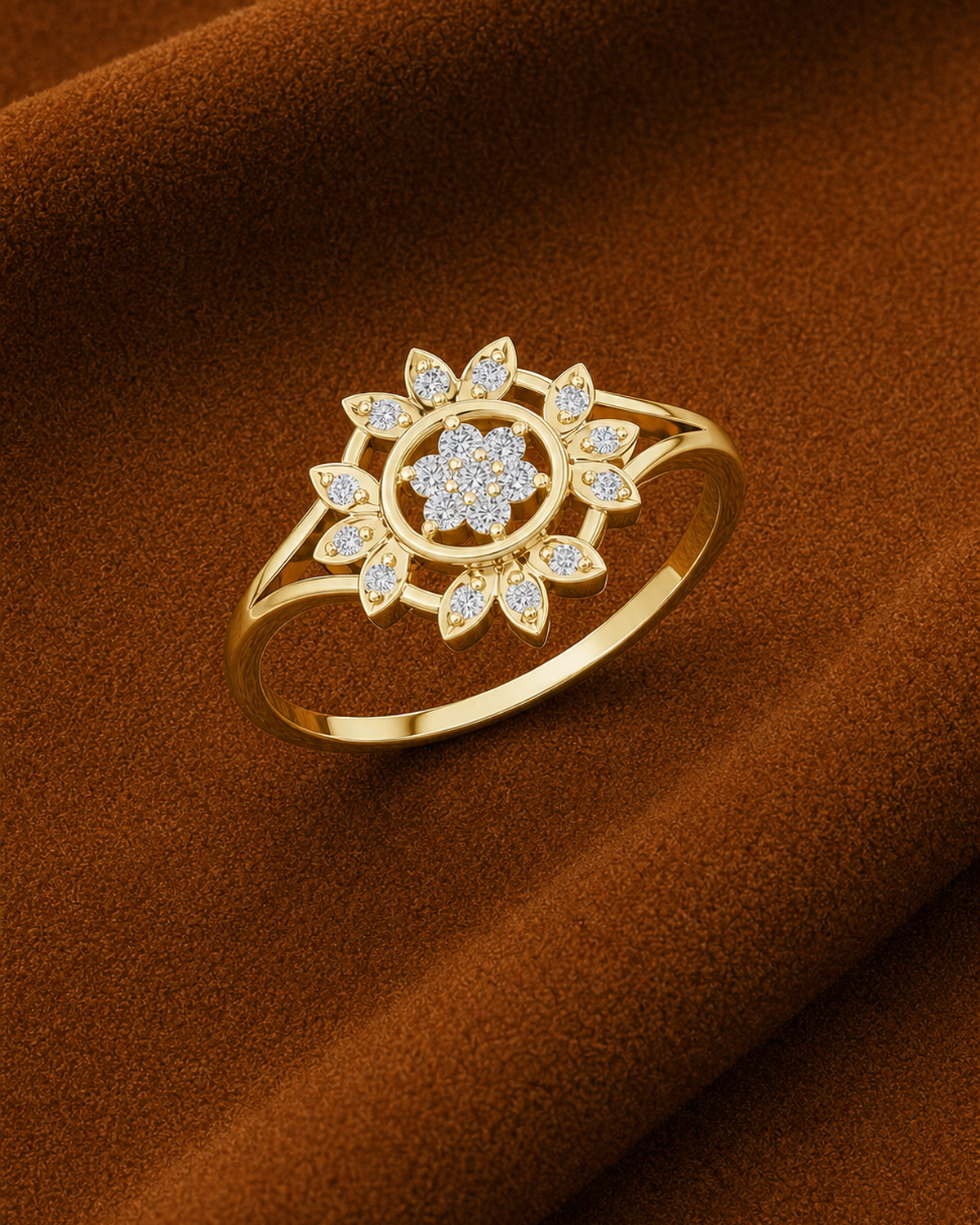 Sunburst Floral Halo Ring by MONICONIC