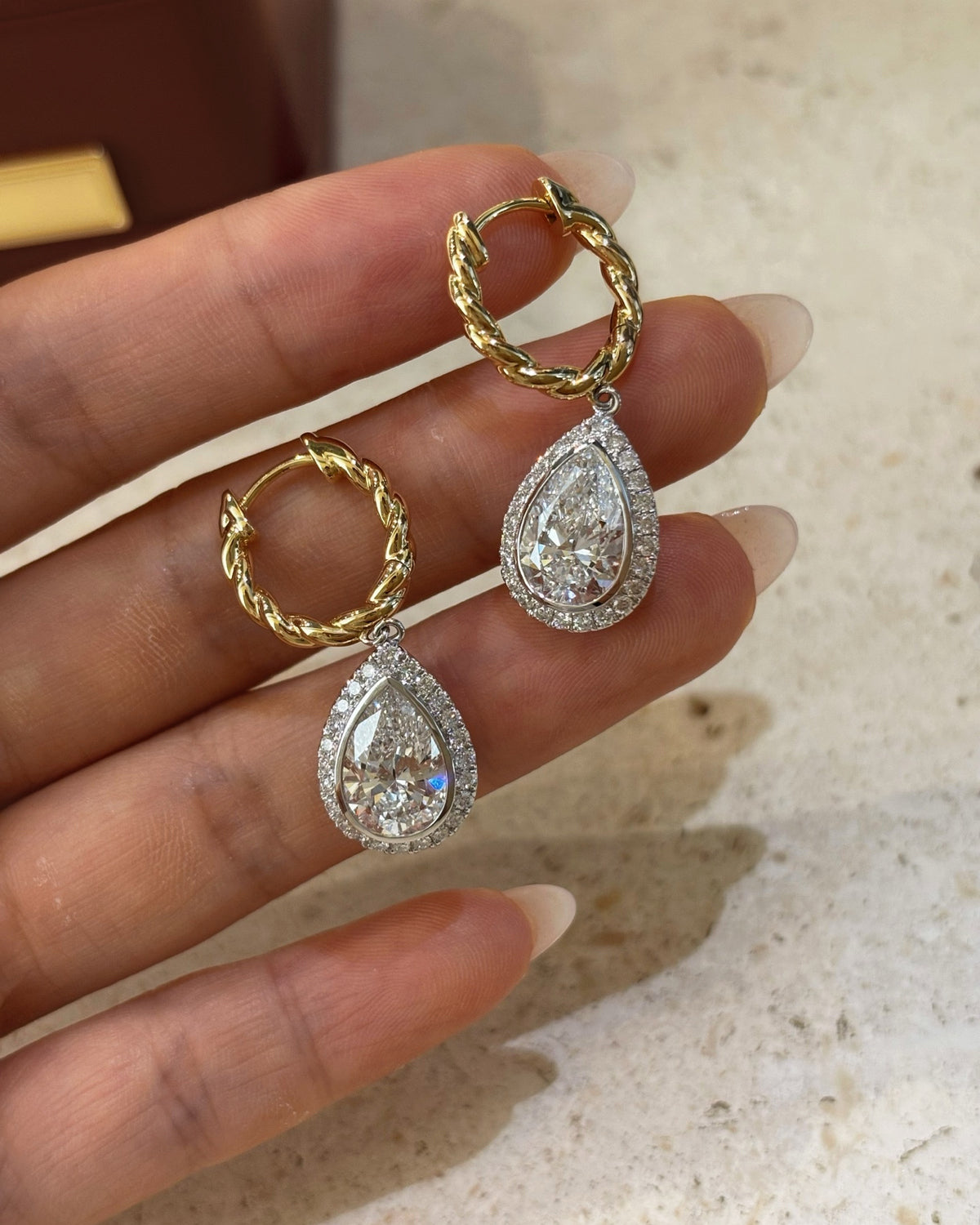 Braided Hoop Pear Drop Earrings by MONICONIC