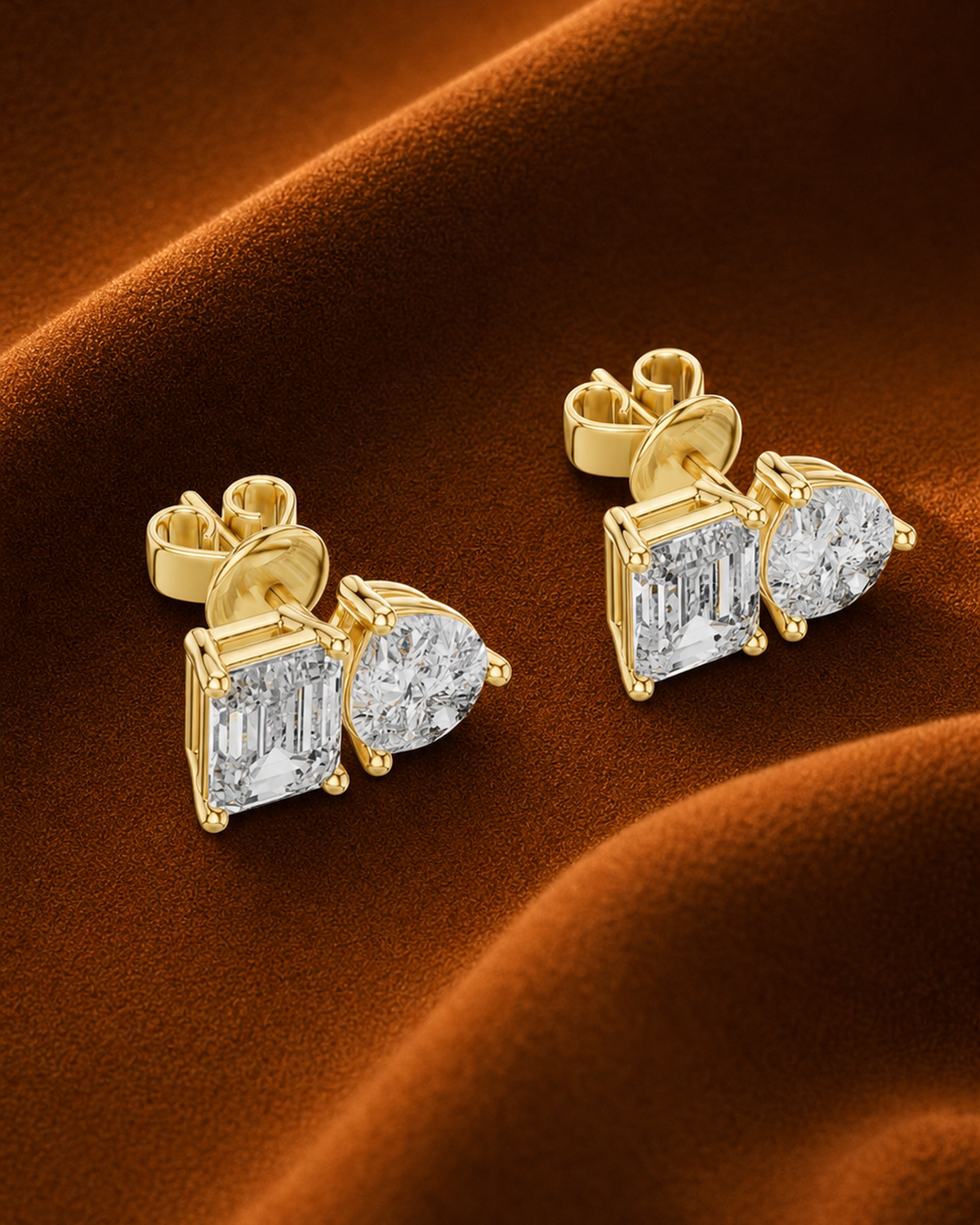 Pear & Emerald-Cut Diamond Stud Earrings by MONICONIC