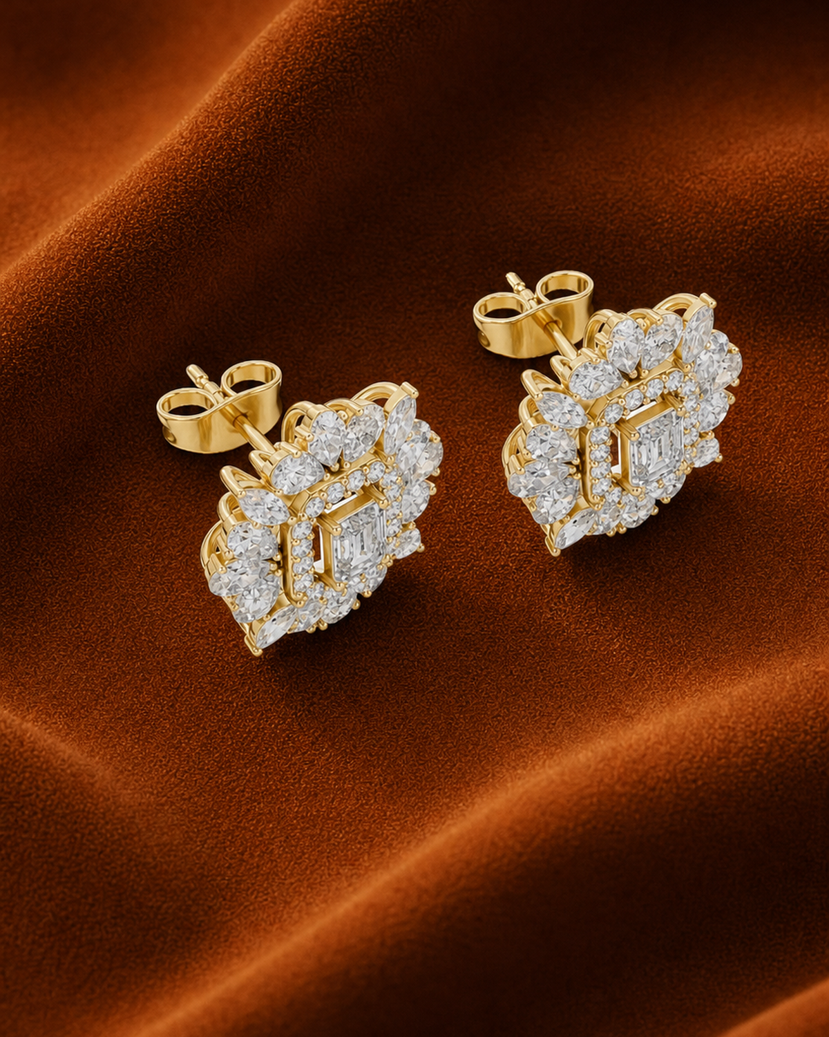 Emerald-Cut Petal Halo Stud Earrings by MONICONIC