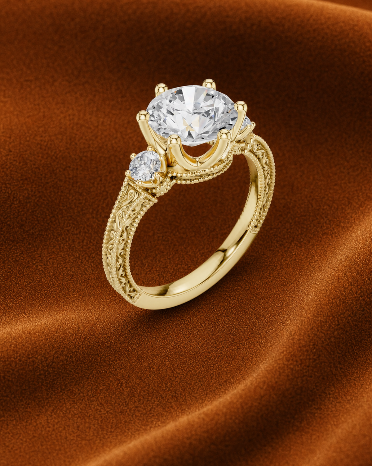 Engraved Three Stone Ring by MONICONIC