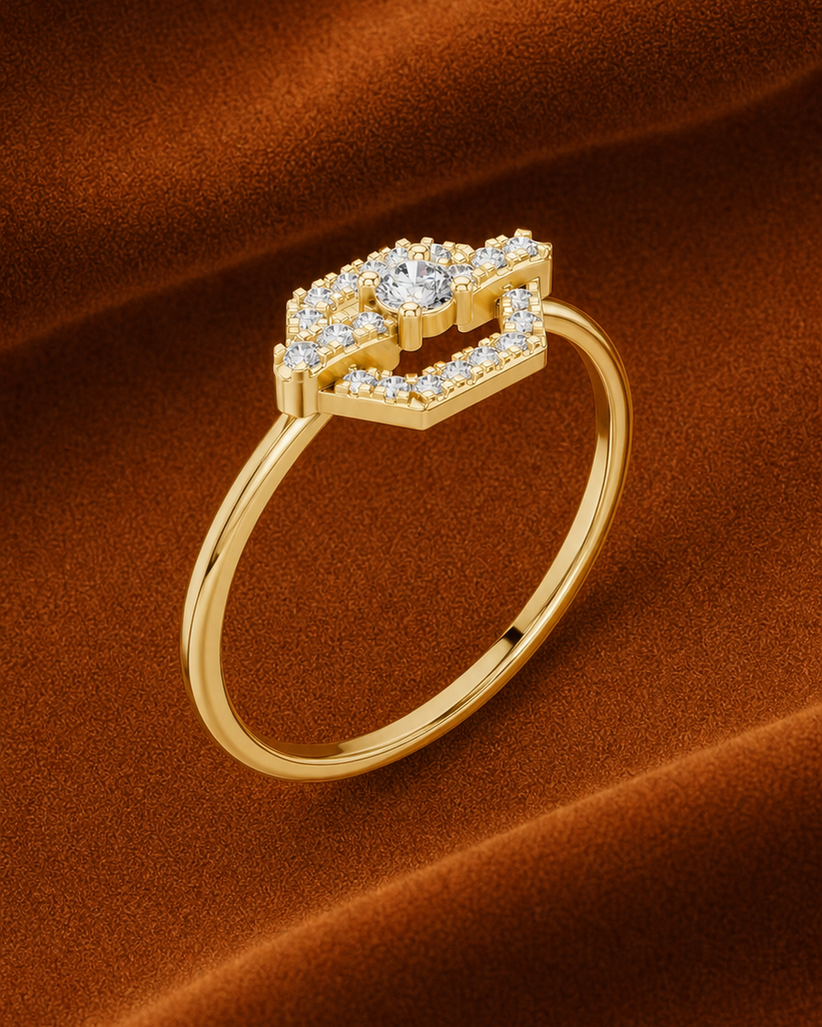 Open Hexagon Halo Ring by MONICONIC