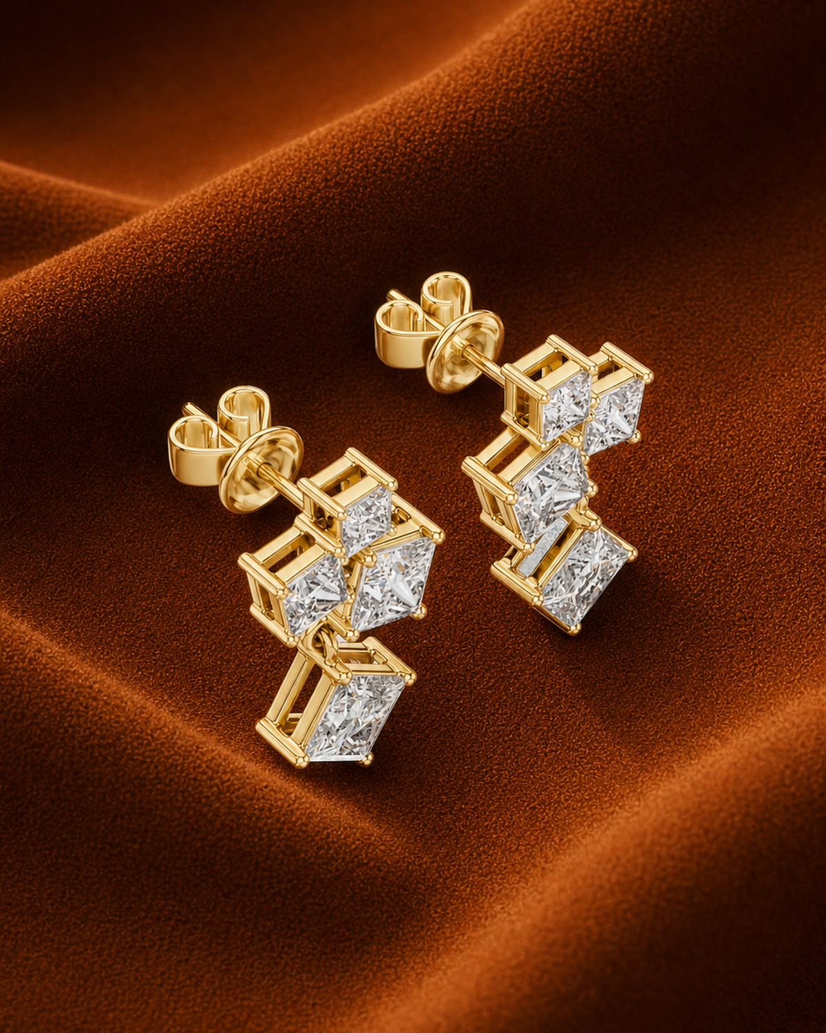 Princess-Cut Diamond Cascade Drop Earrings by MONICONIC
