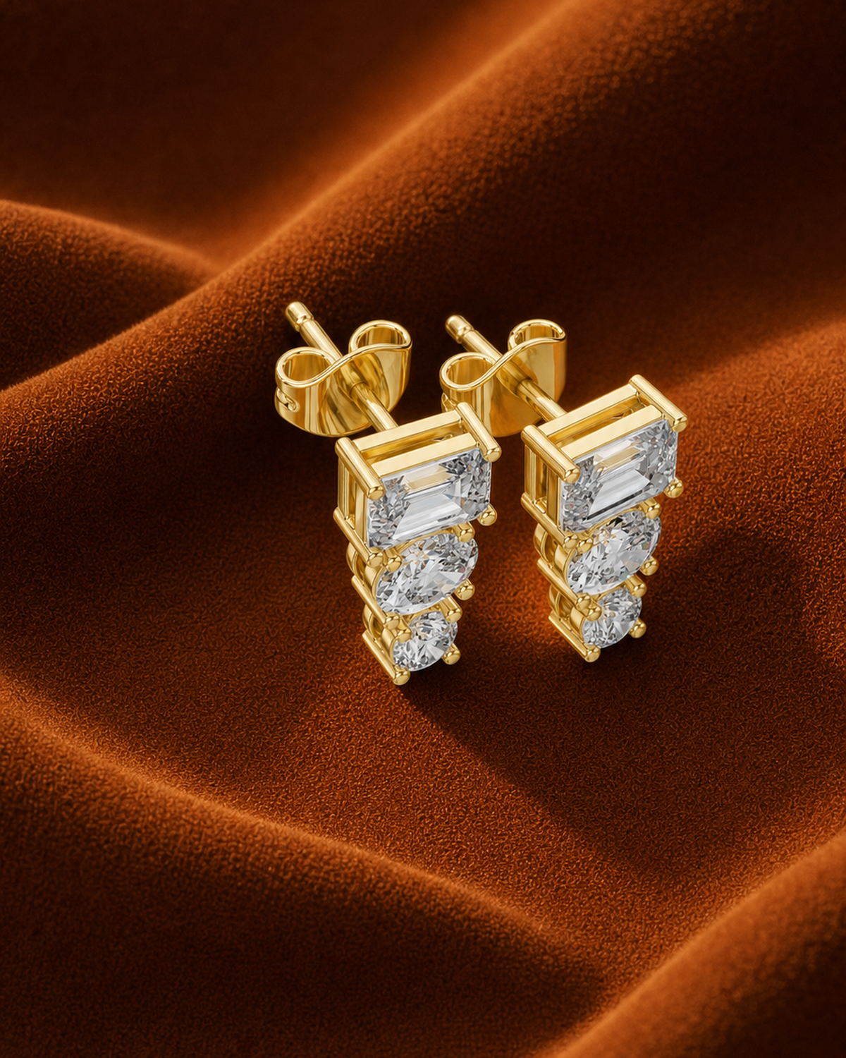 Mixed-Cut Trio Diamond Drop Earrings by MONICONIC