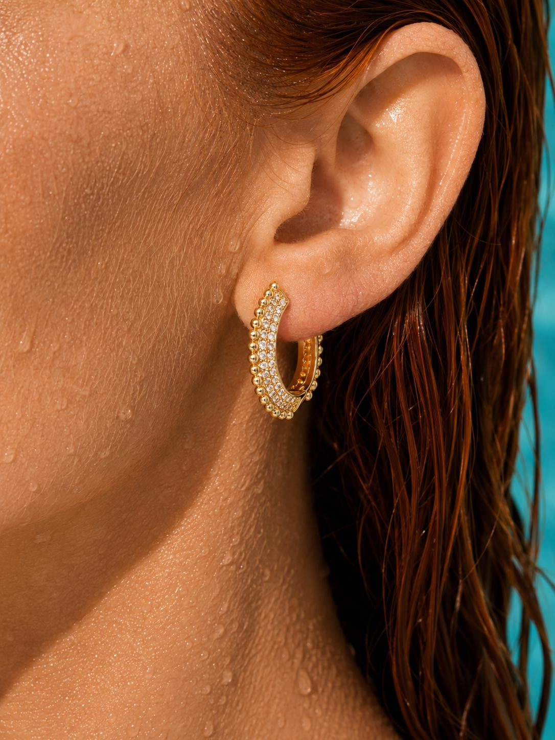 Beaded Pavé Hoop Earrings