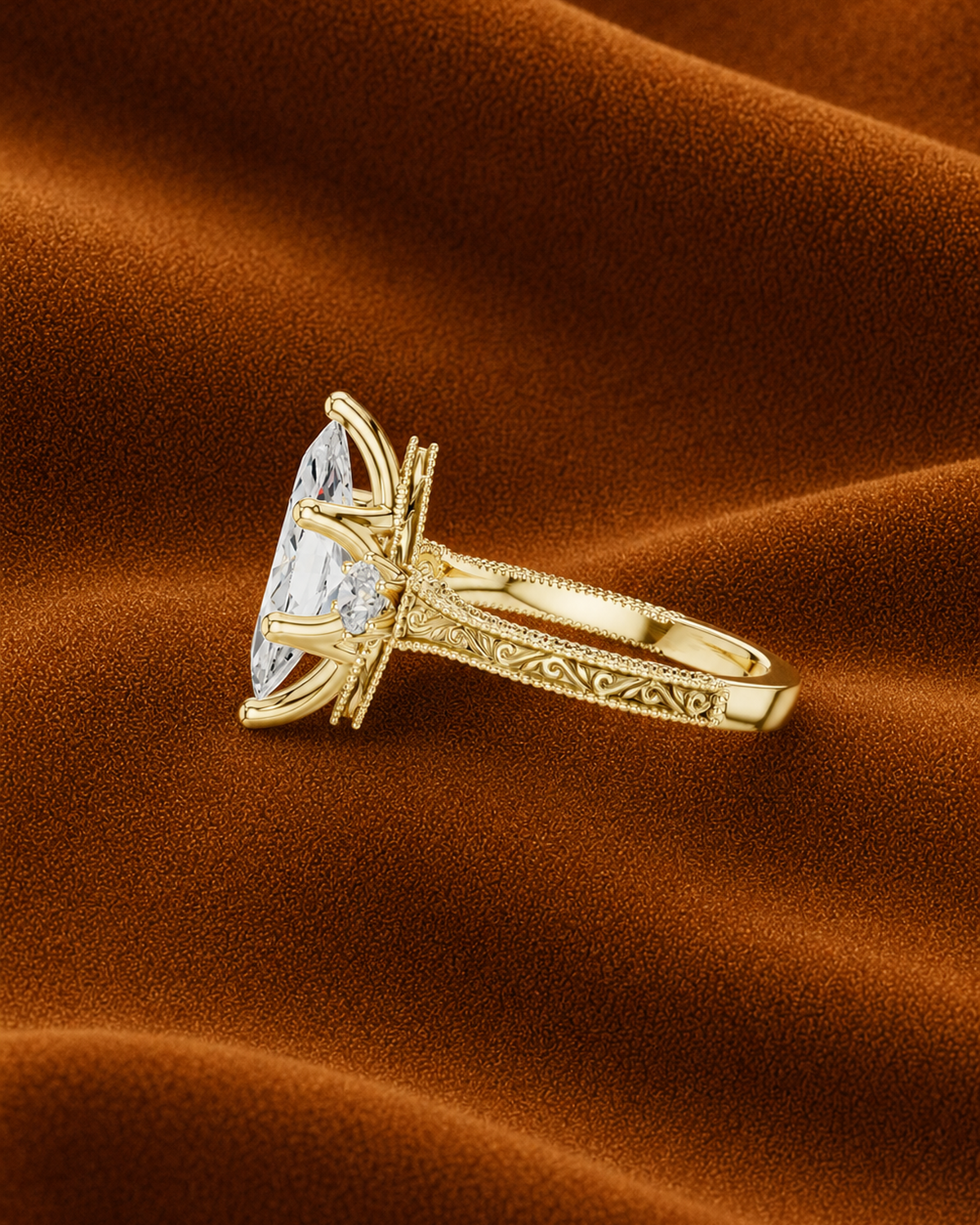 Engraved Marquise Three Stone Ring by MONICONIC
