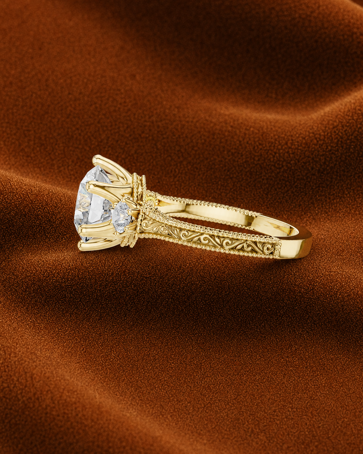 Engraved Three Stone Ring by MONICONIC