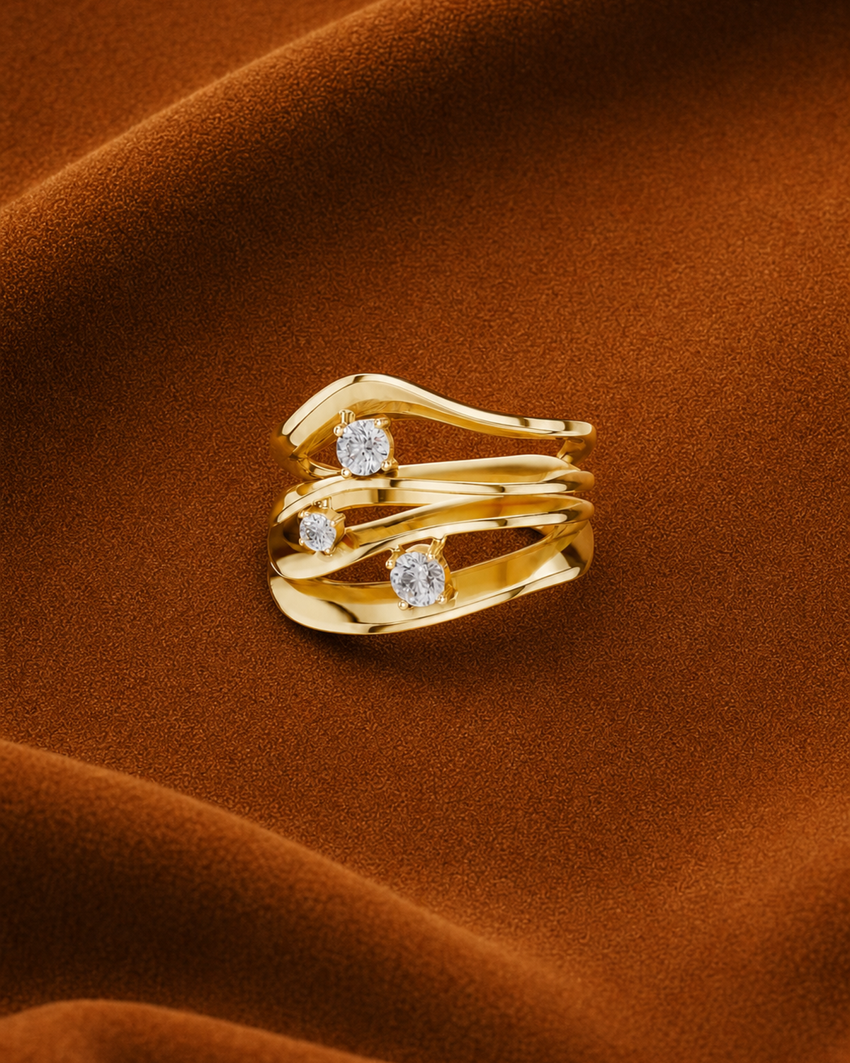 Three-Diamond Bypass Ring by MONICONIC