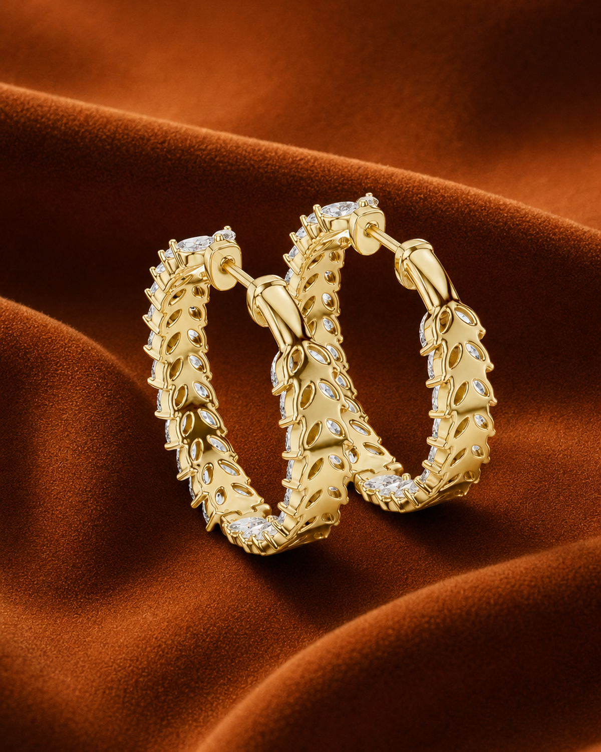 Marquise Leaf Diamond Hoop Earrings by MONICONIC