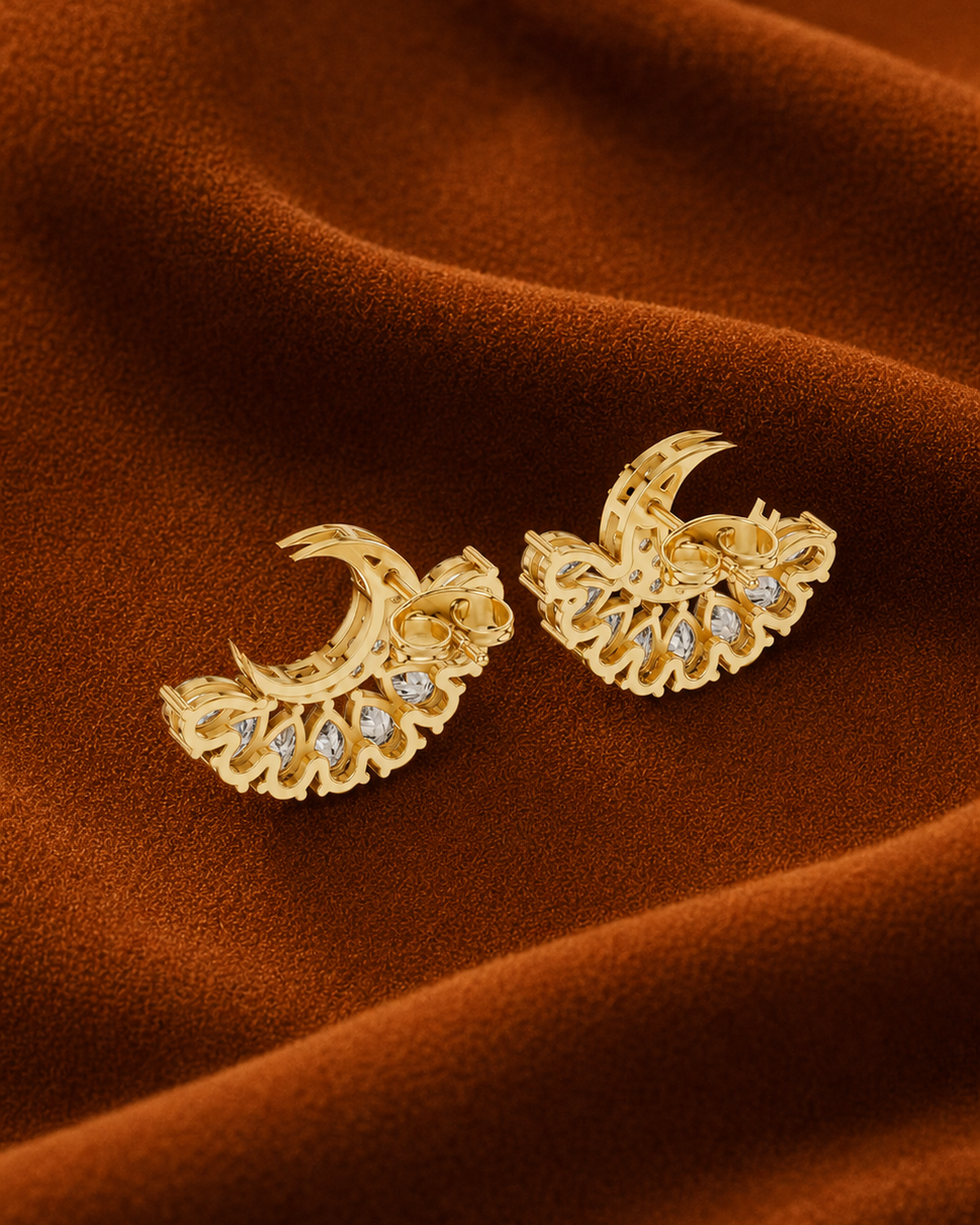 Crescent Moon Diamond Stud Earrings by MONICONIC