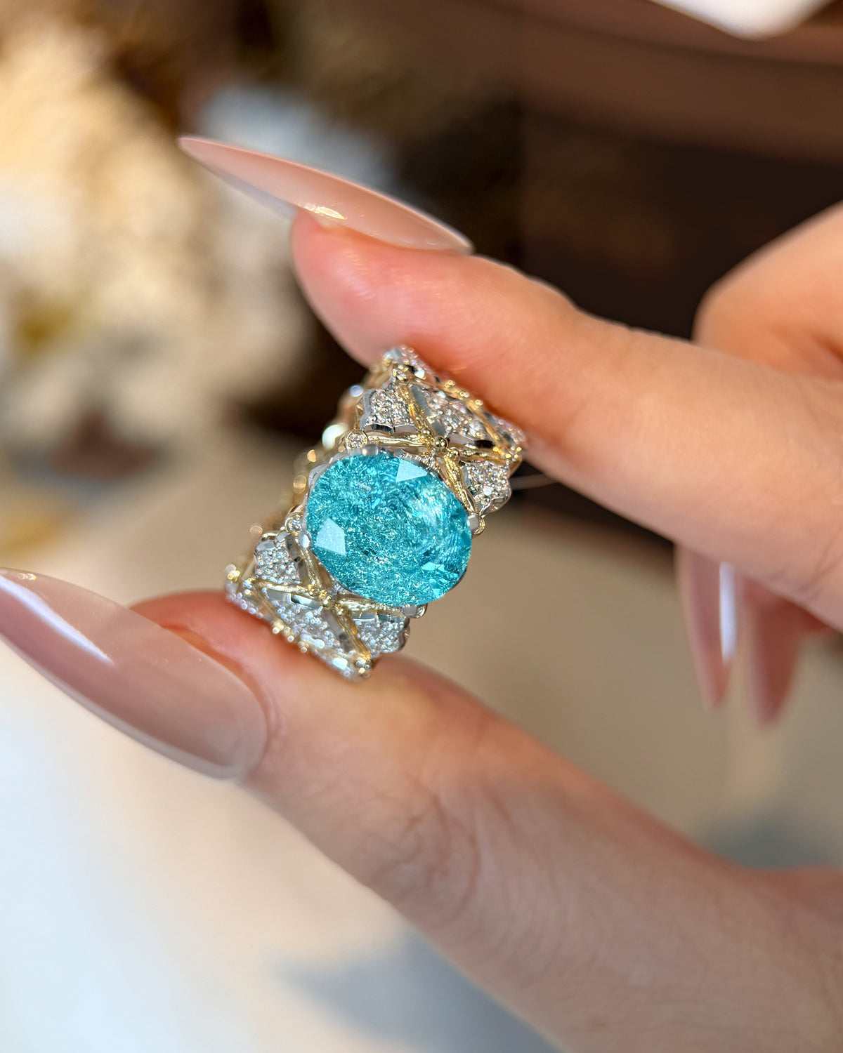 Aqua Lattice Ring by MONICONIC