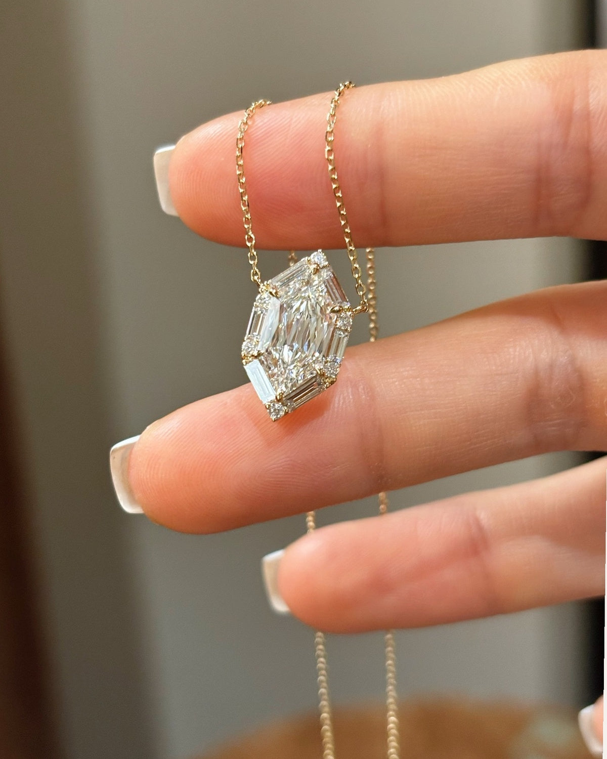 Hex Baguette Pendant Necklace by MONICONIC