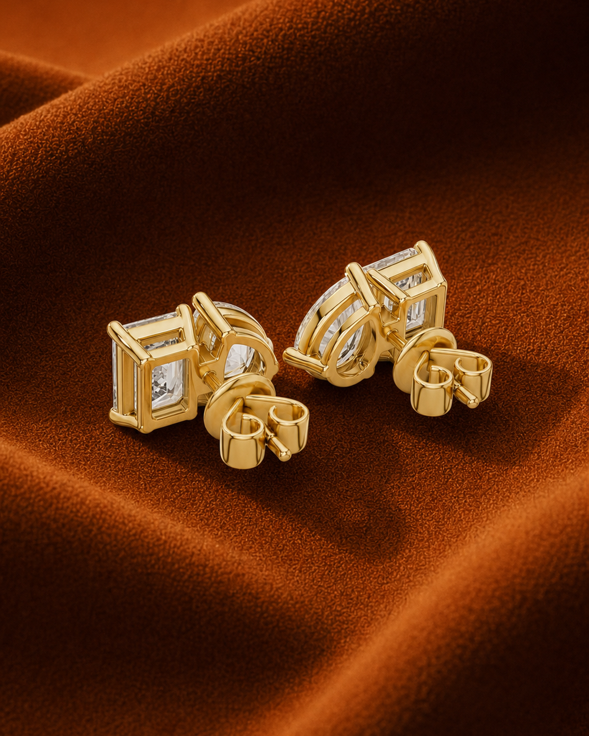 Pear & Emerald-Cut Diamond Stud Earrings by MONICONIC