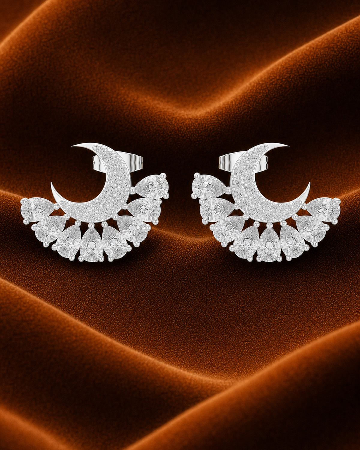 Crescent Moon Diamond Stud Earrings by MONICONIC