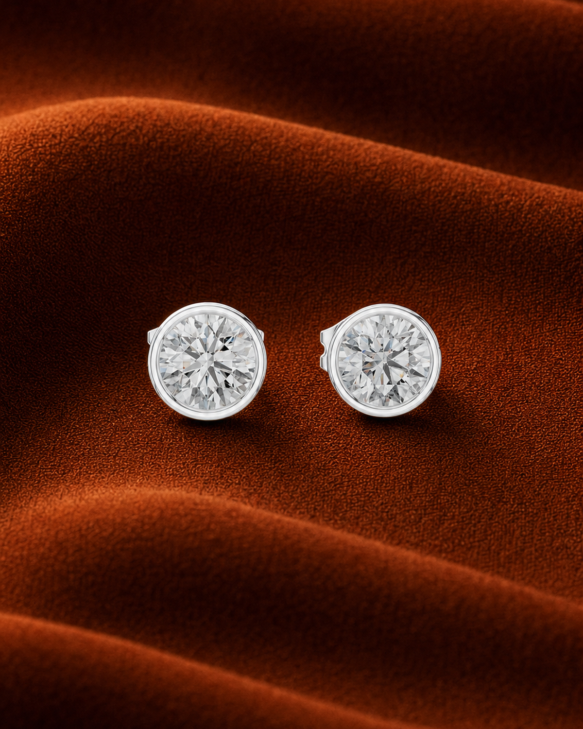 Round Bezel Diamond Stud Earrings by MONICONIC