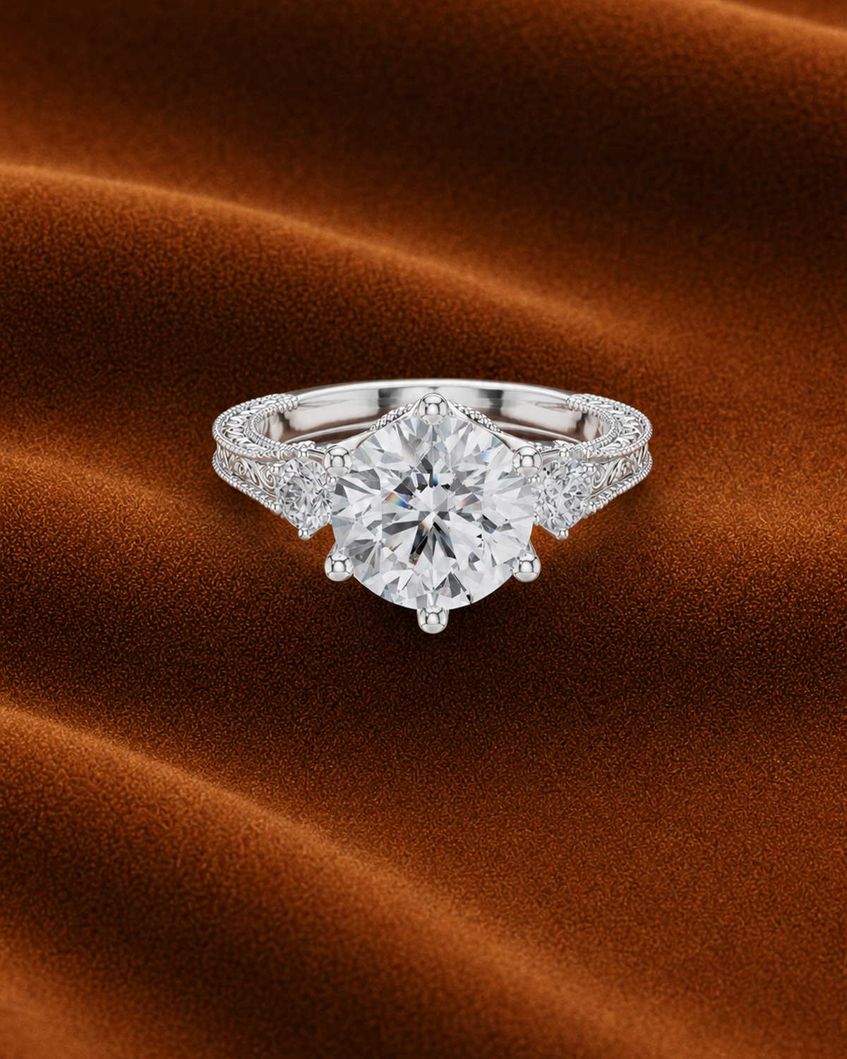 Engraved Three Stone Ring by MONICONIC