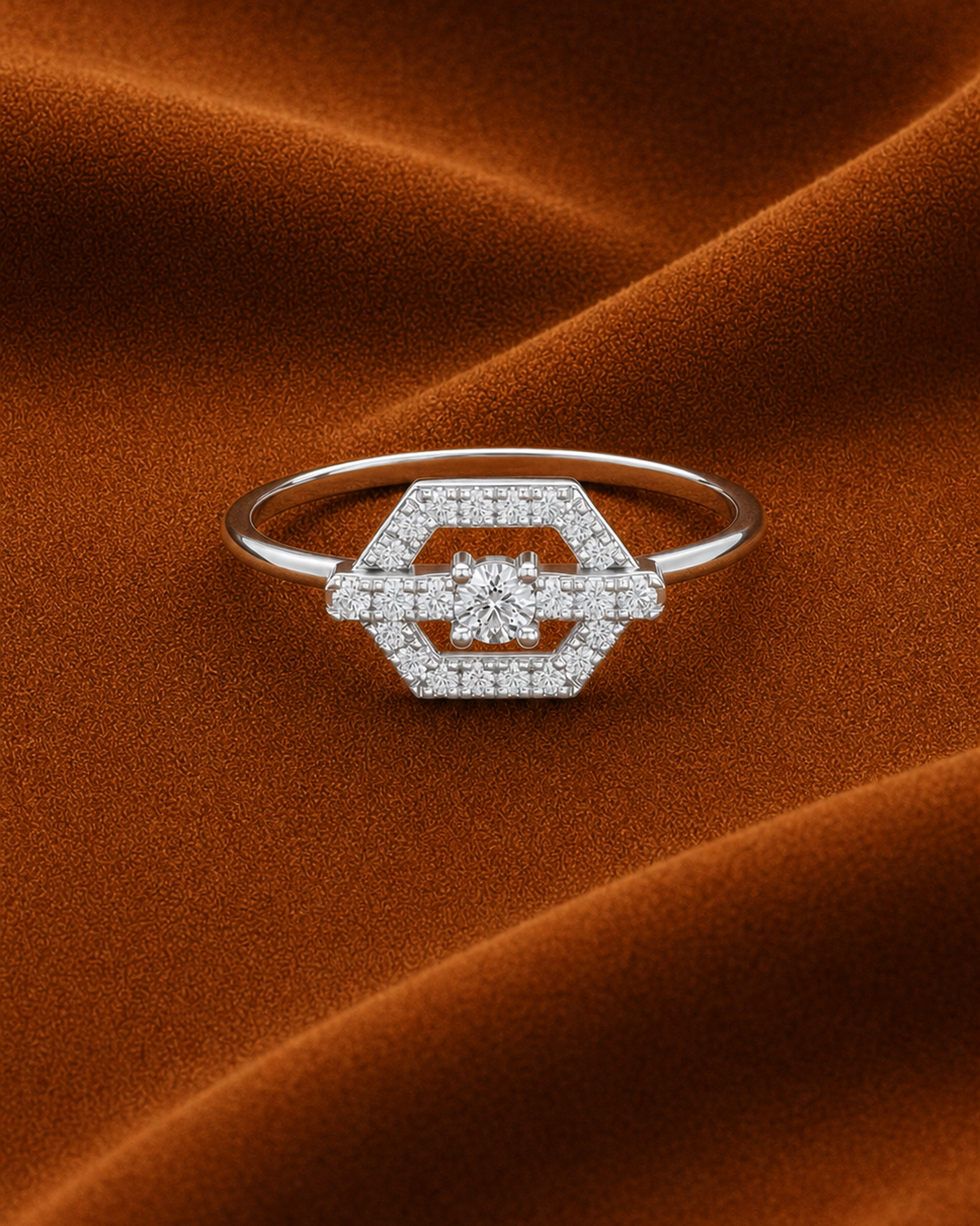 Open Hexagon Halo Ring by MONICONIC