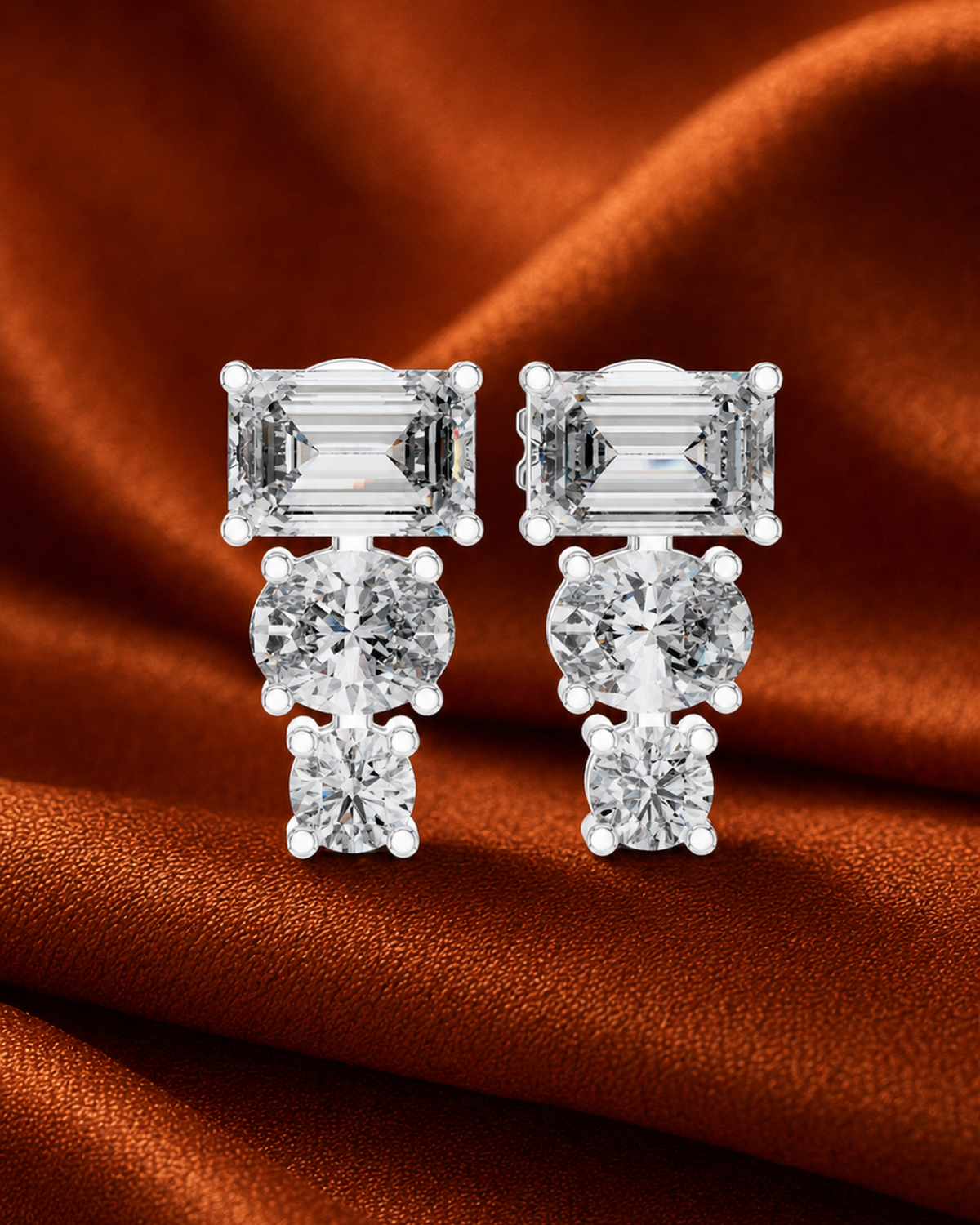 Mixed-Cut Trio Diamond Drop Earrings by MONICONIC