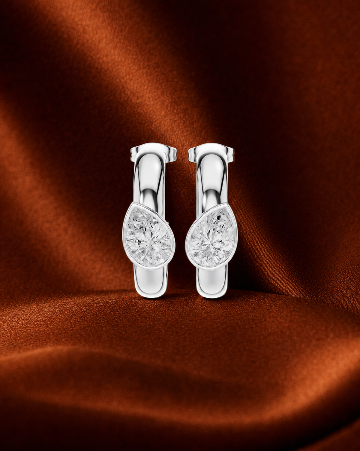 Pear Diamond Front Hoop Earrings by MONICONIC