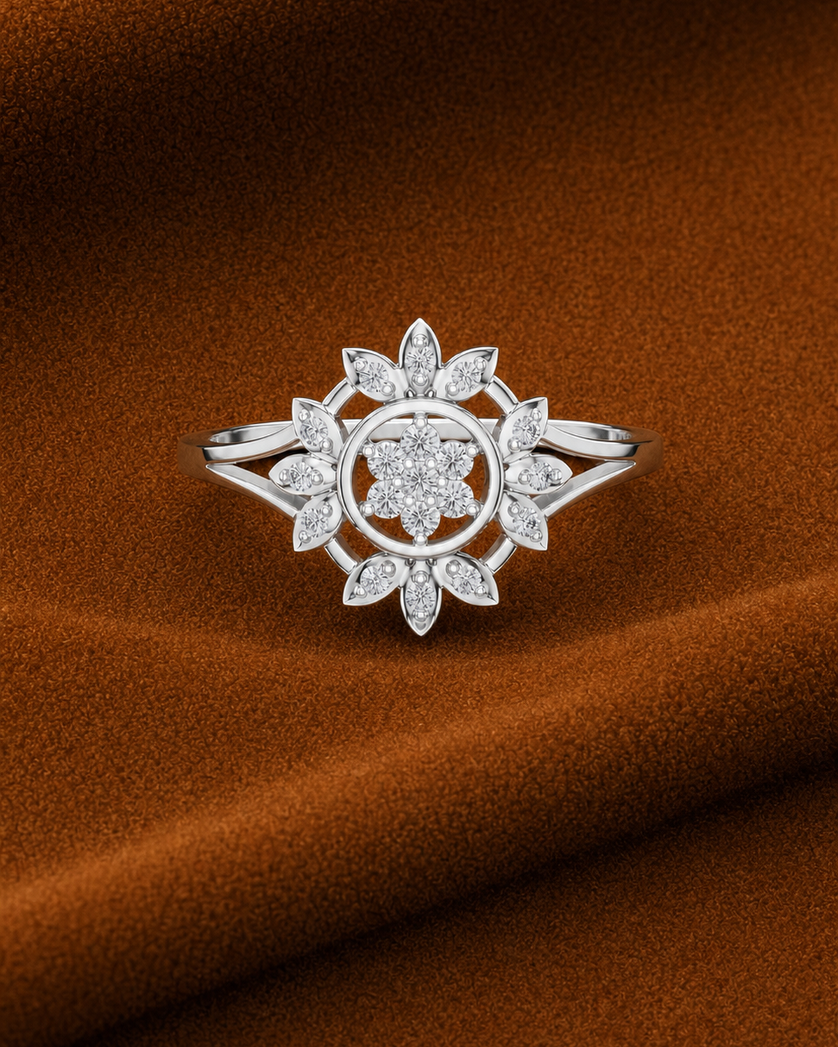 Sunburst Floral Halo Ring by MONICONIC