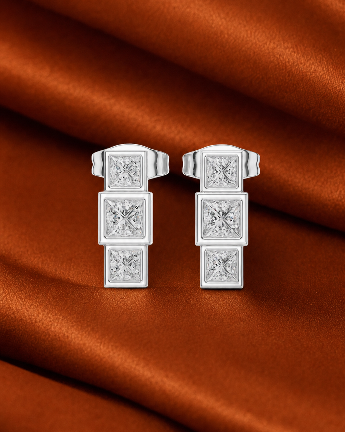 Stacked Cube Diamond Drop Earrings by MONICONIC