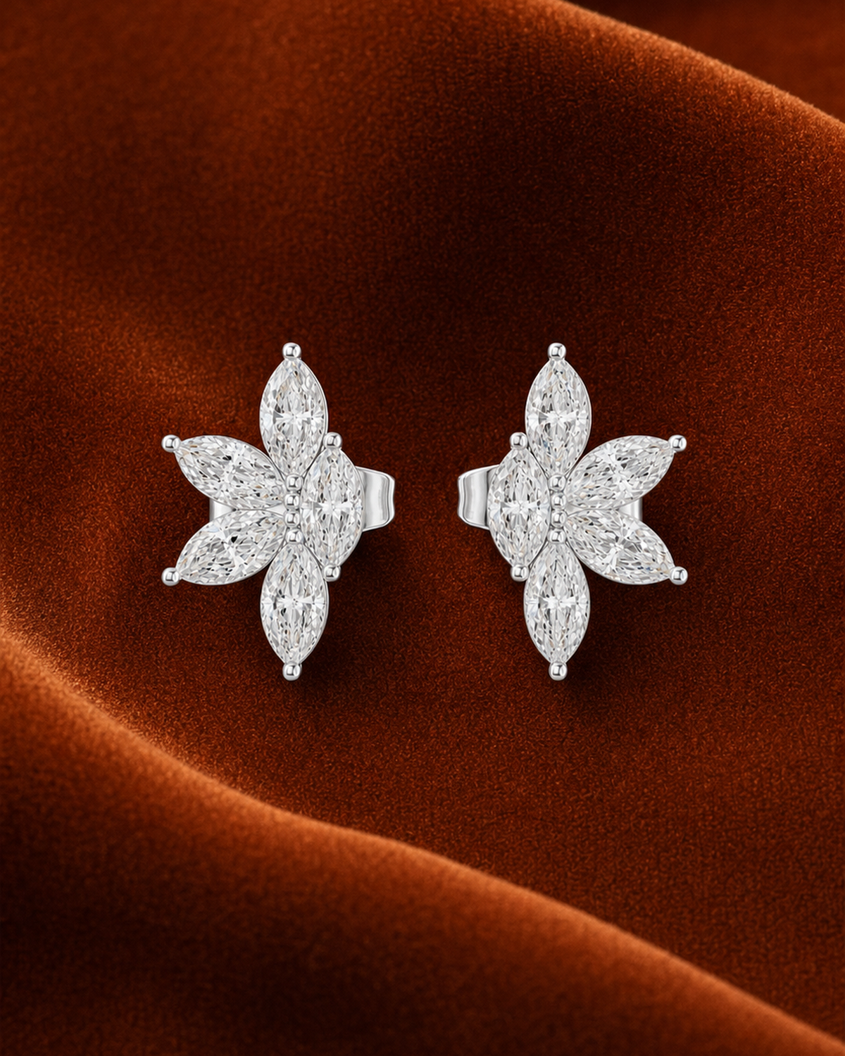 Marquise Diamond Flower Stud Earrings by MONICONIC