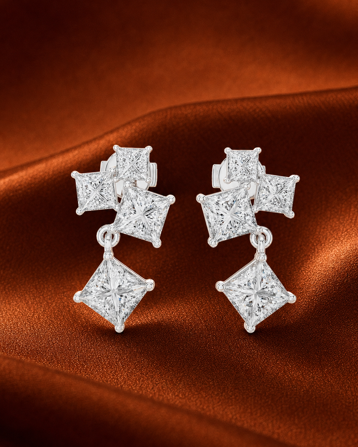 Princess-Cut Diamond Cascade Drop Earrings by MONICONIC