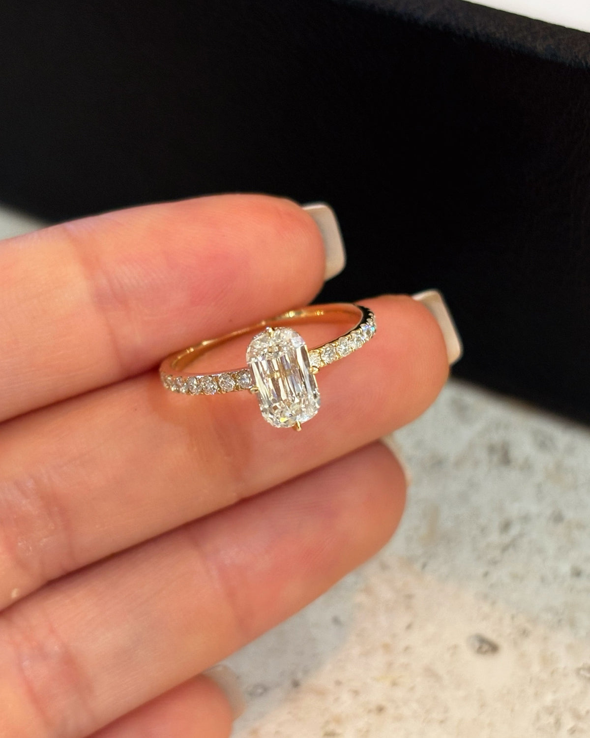 Elongated Emerald Ring by MONICONIC