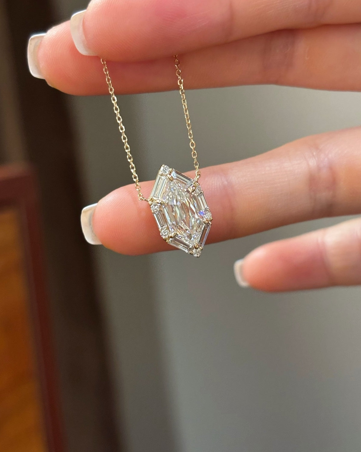 Hex Baguette Pendant Necklace by MONICONIC