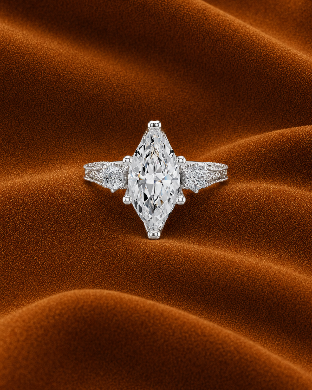 Engraved Marquise Three Stone Ring by MONICONIC