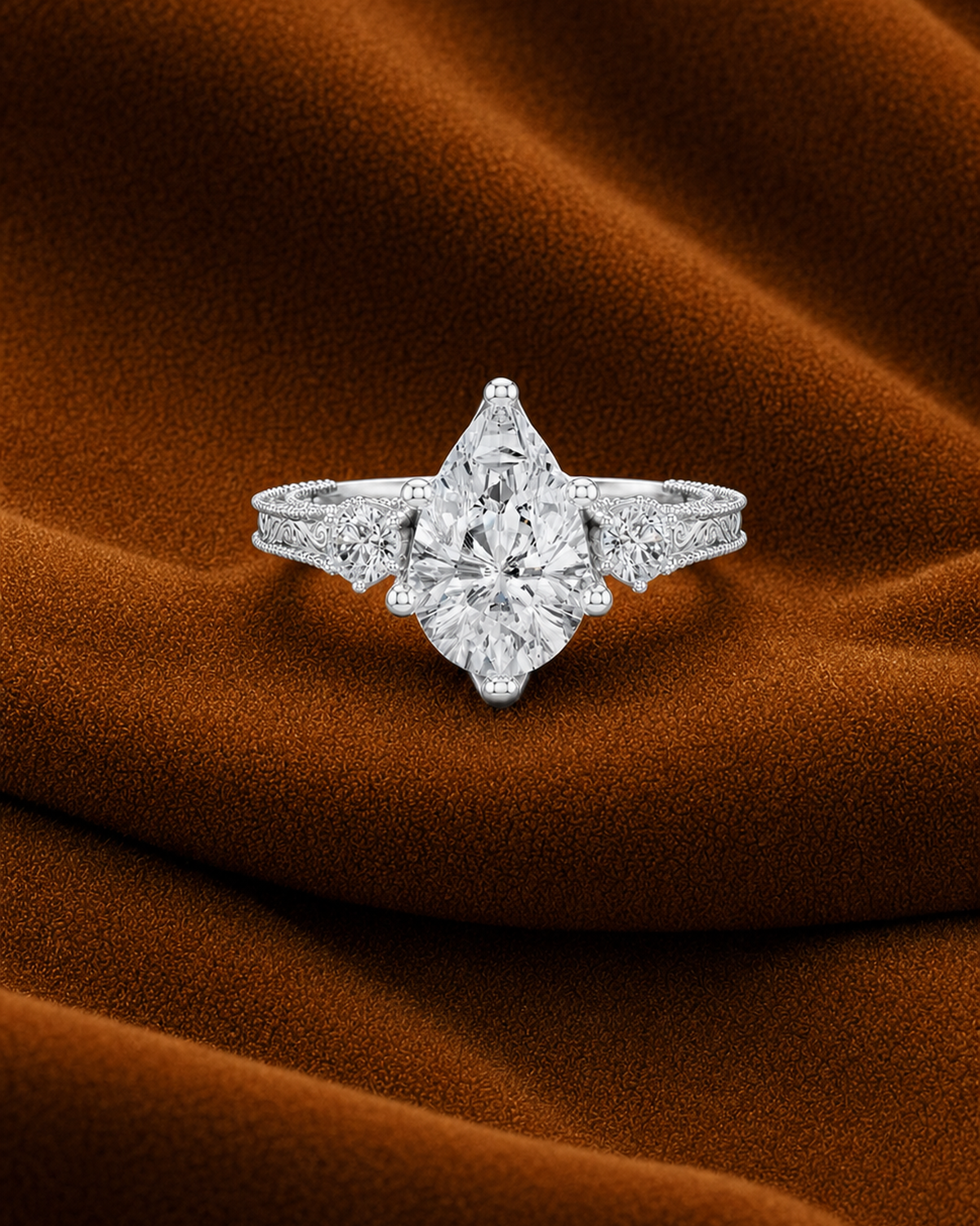 Pear Three Stone Ring by MONICONIC