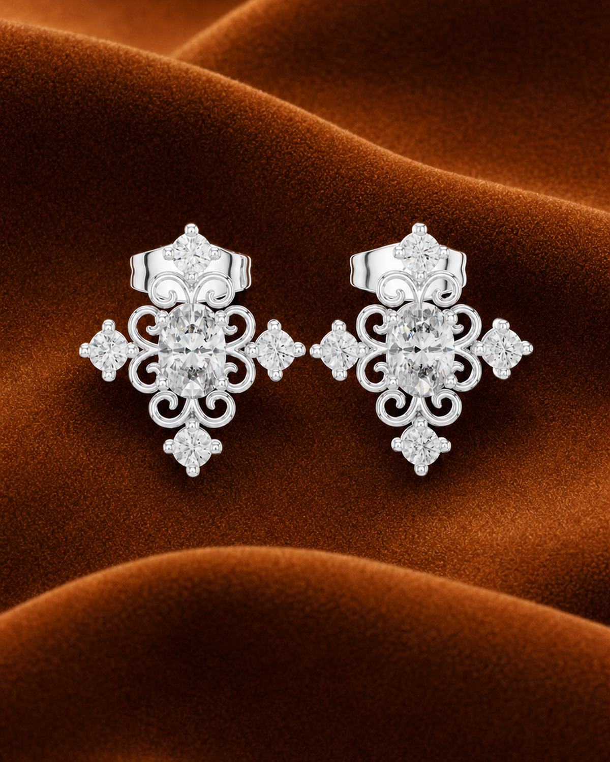 Oval Scroll Lab Grown Diamond Studs by MONICONIC