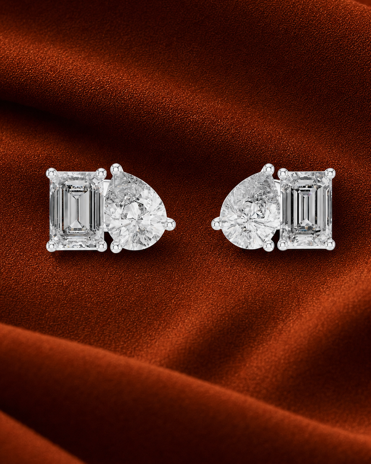 Pear & Emerald-Cut Diamond Stud Earrings by MONICONIC