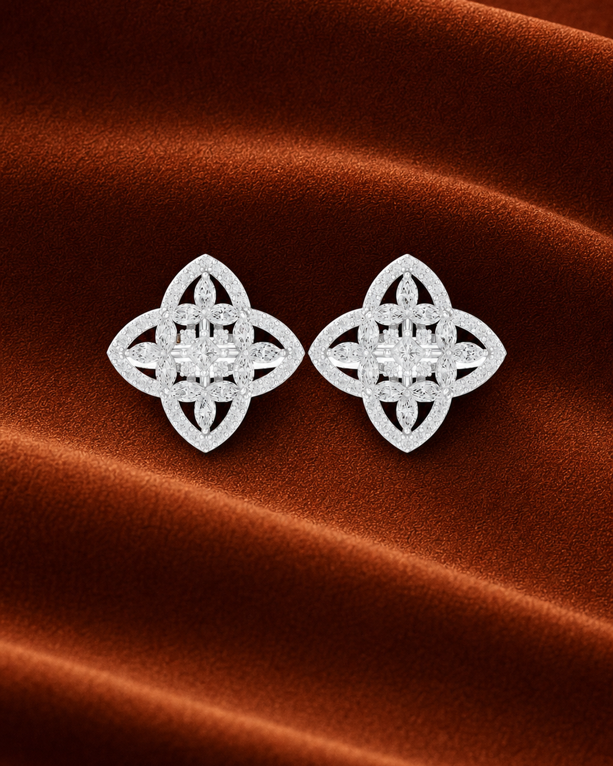 Marquise Quatrefoil Diamond Stud Earrings by MONICONIC
