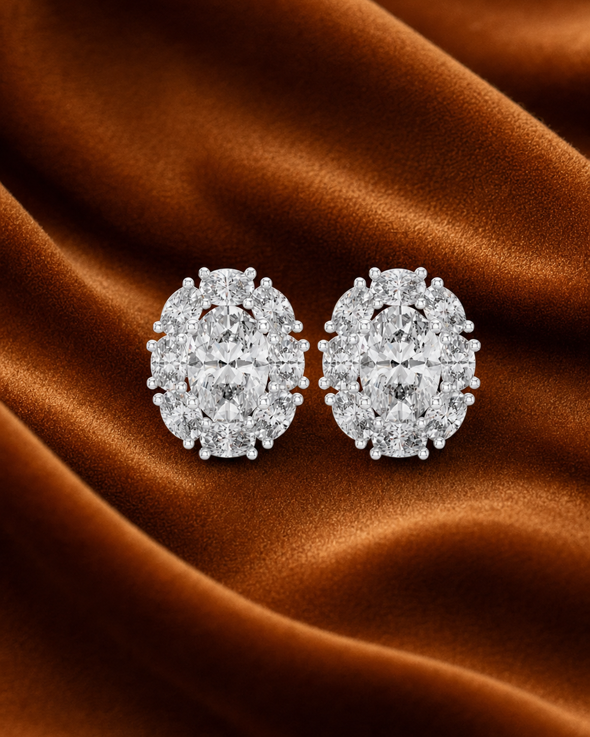 Oval Rosette Diamond Stud Earrings by MONICONIC