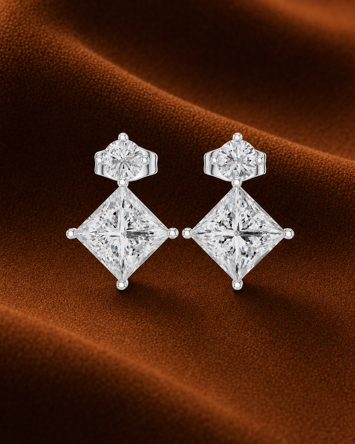Round Princess Diamond Drop Earrings by MONICONIC