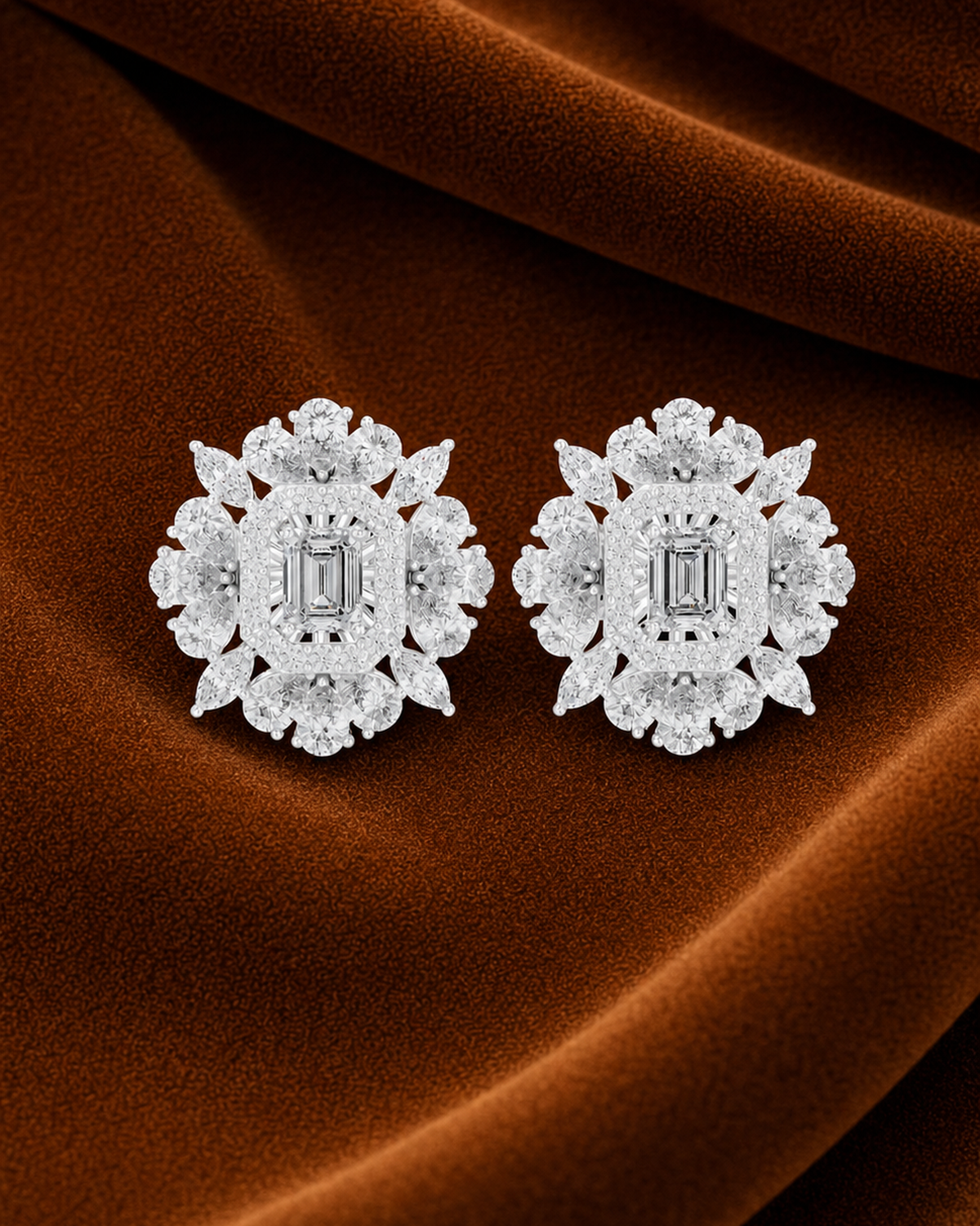 Emerald-Cut Petal Halo Stud Earrings by MONICONIC