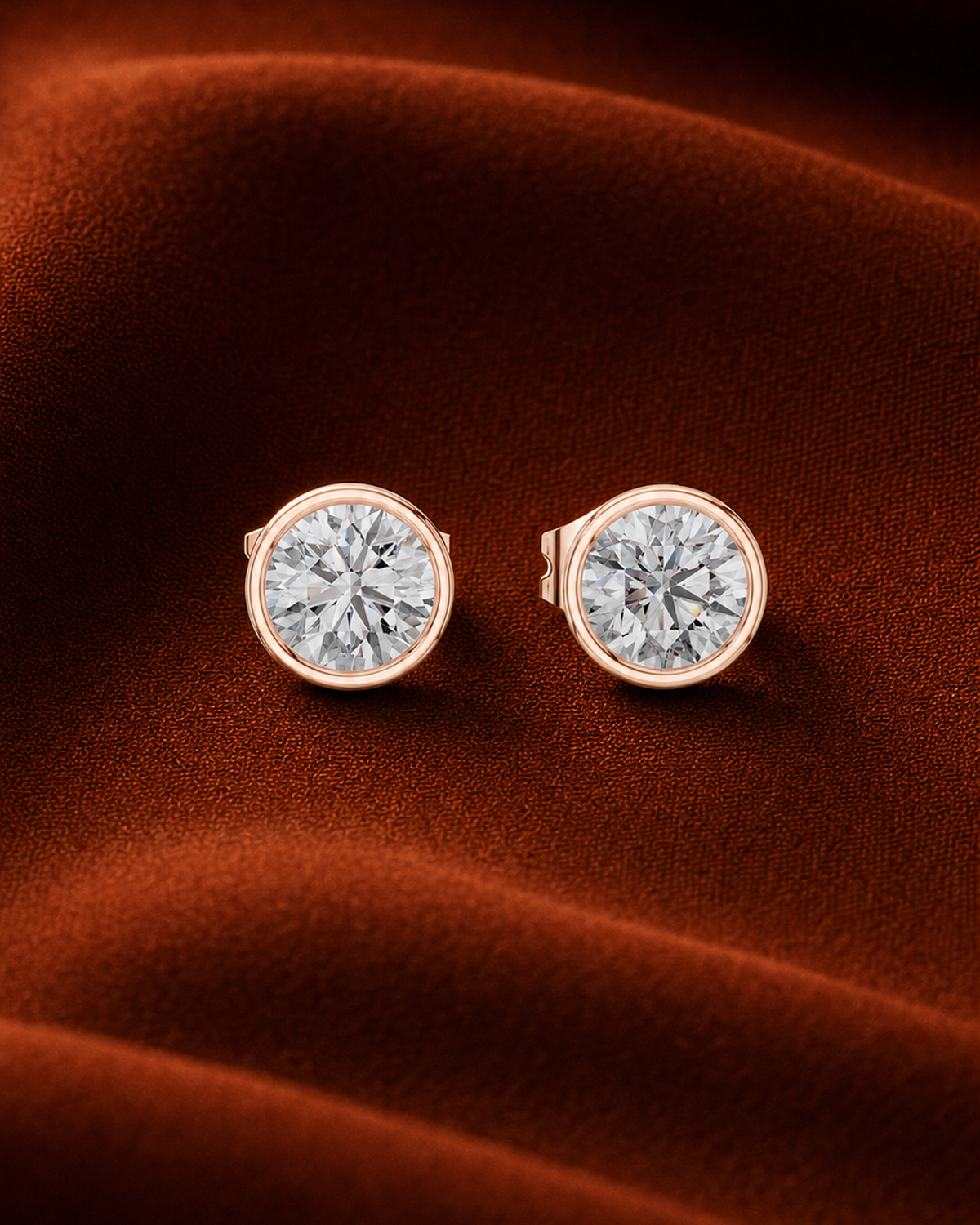 Round Bezel Diamond Stud Earrings by MONICONIC