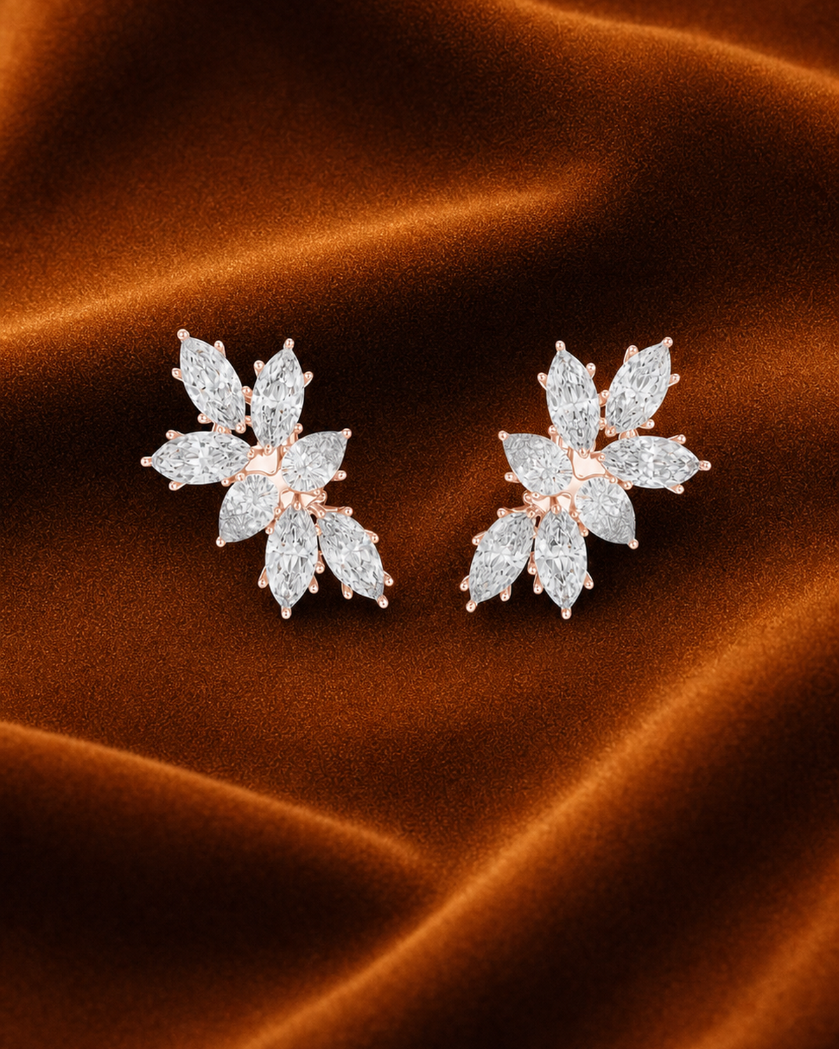 Marquise Leaf Diamond Stud Earrings by MONICONIC