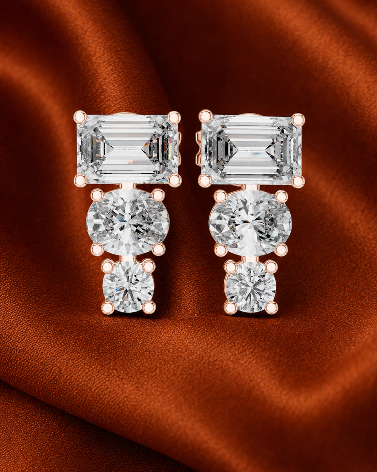 Mixed-Cut Trio Diamond Drop Earrings by MONICONIC