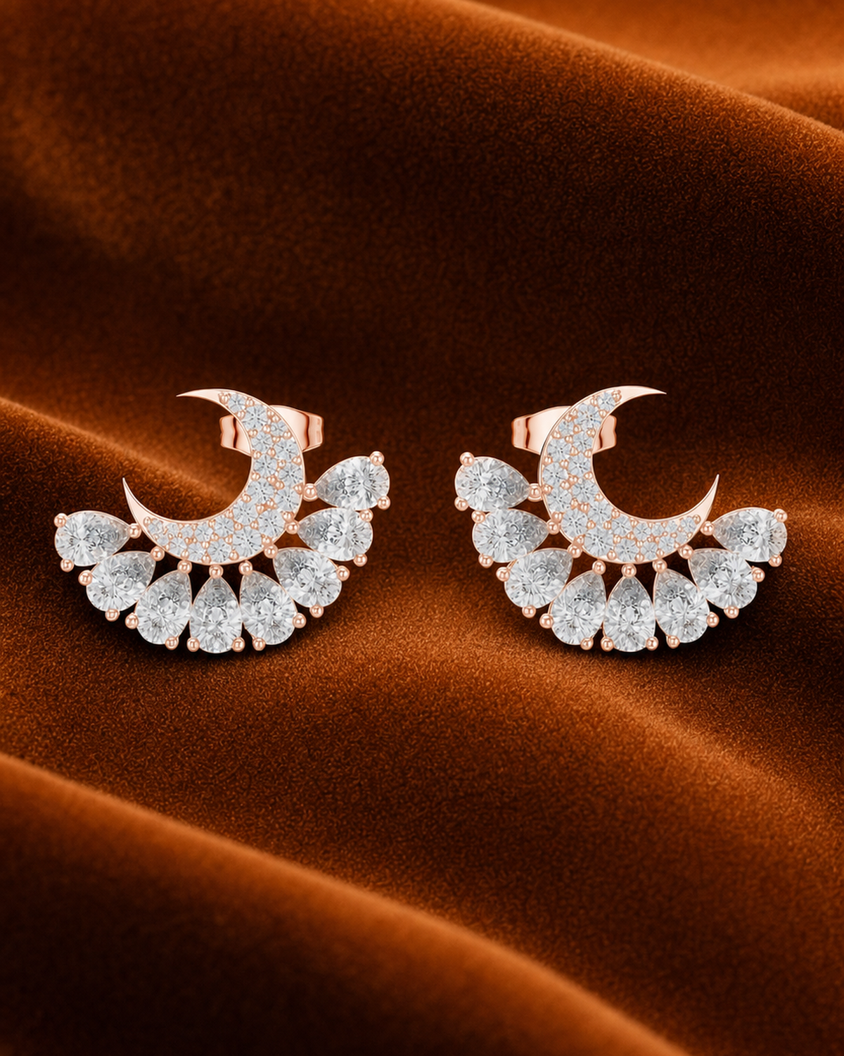 Crescent Moon Diamond Stud Earrings by MONICONIC