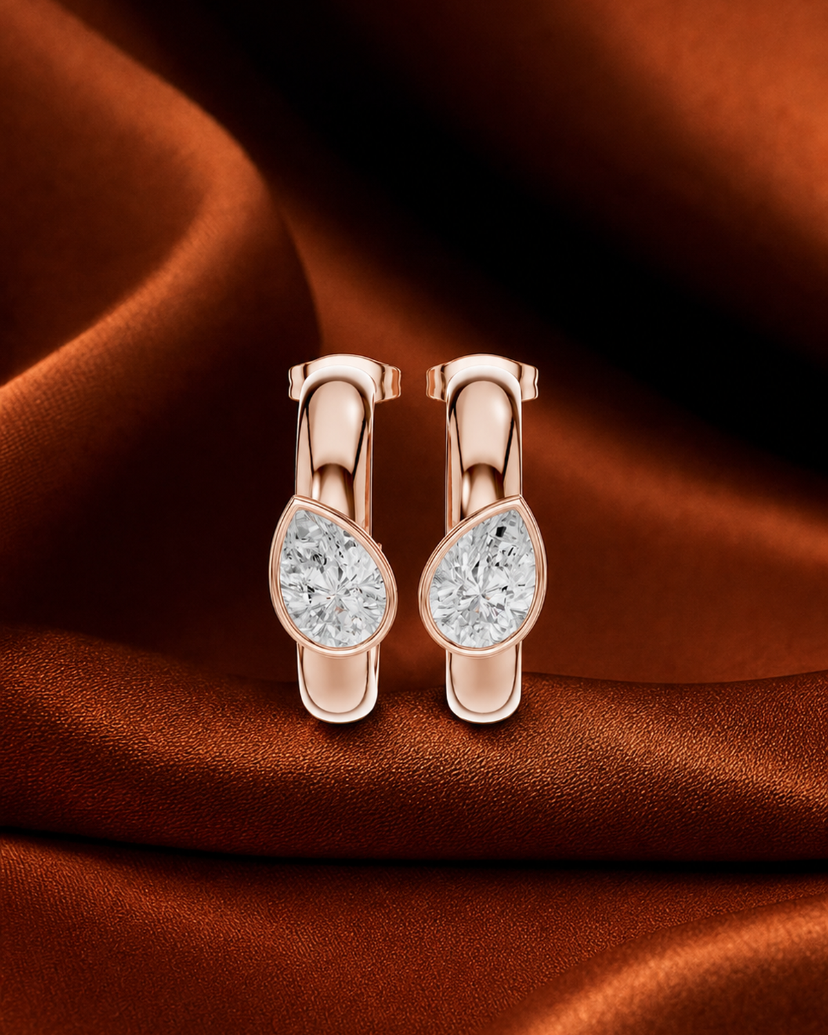 Pear Diamond Front Hoop Earrings by MONICONIC
