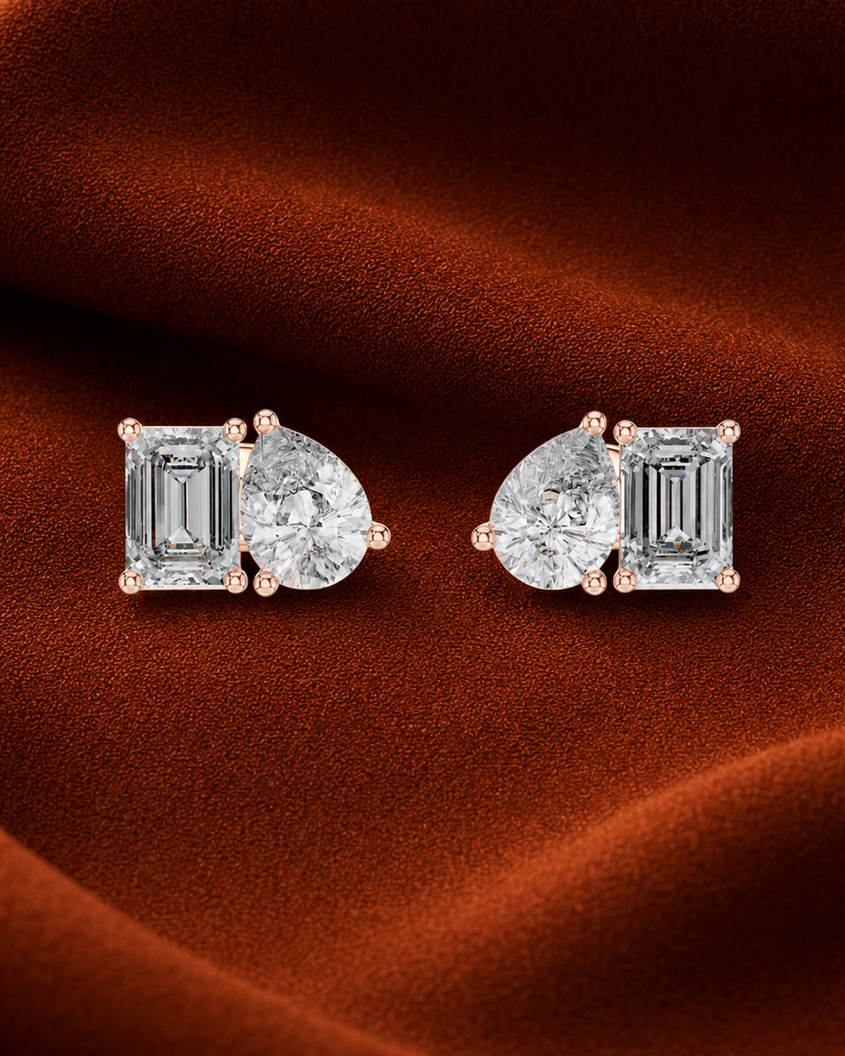 Pear & Emerald-Cut Diamond Stud Earrings by MONICONIC