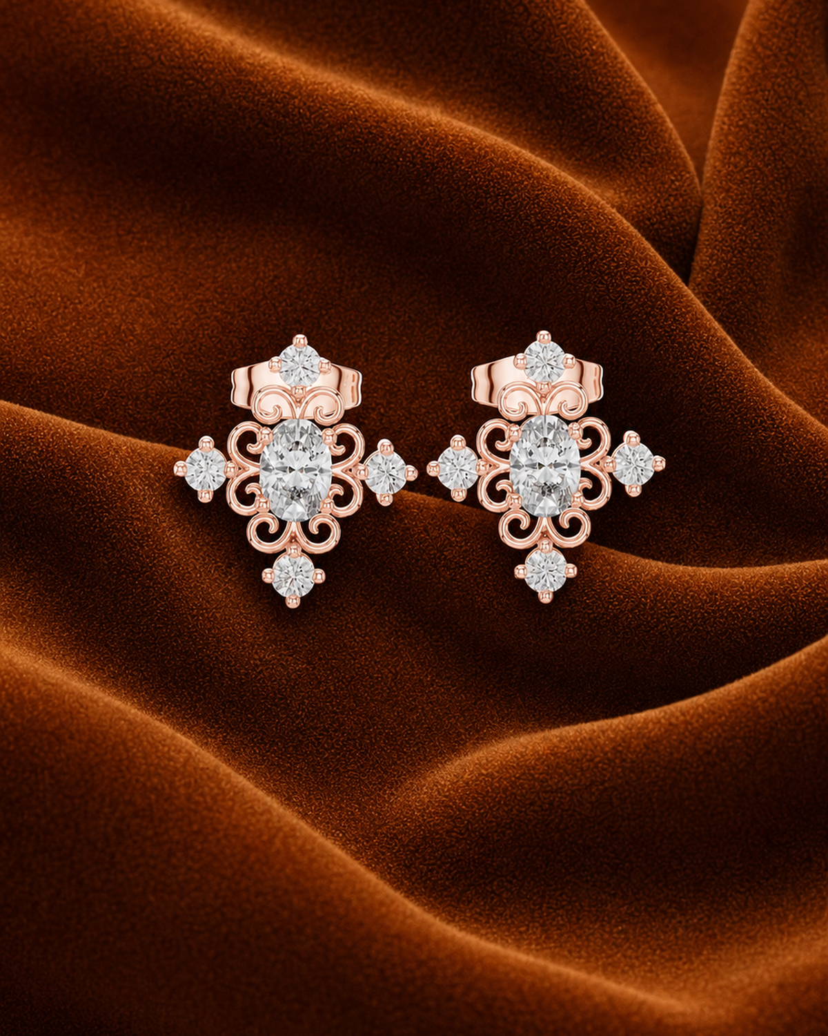 Oval Scroll Lab Grown Diamond Studs by MONICONIC