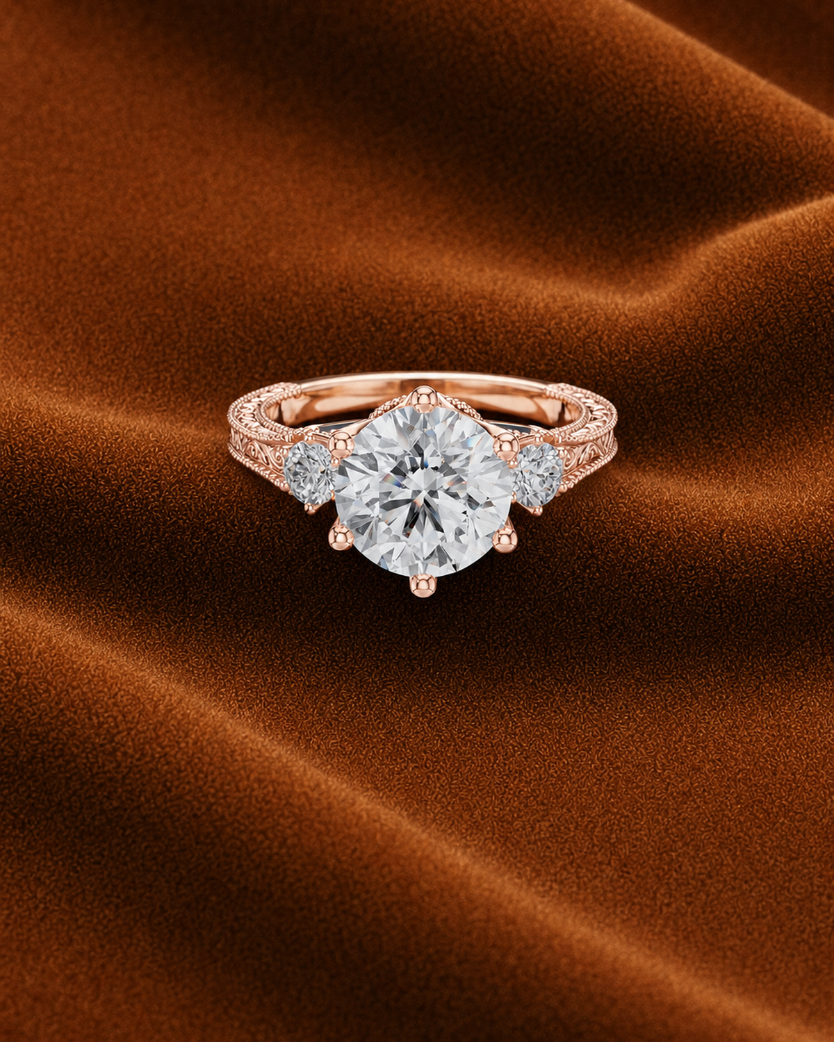 Engraved Three Stone Ring by MONICONIC