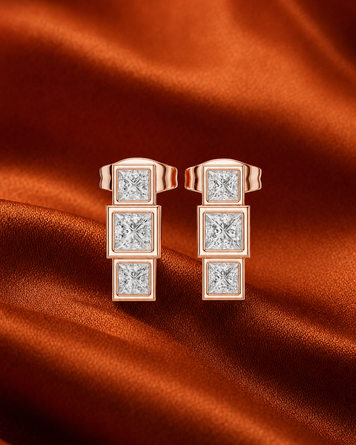 Stacked Cube Diamond Drop Earrings by MONICONIC