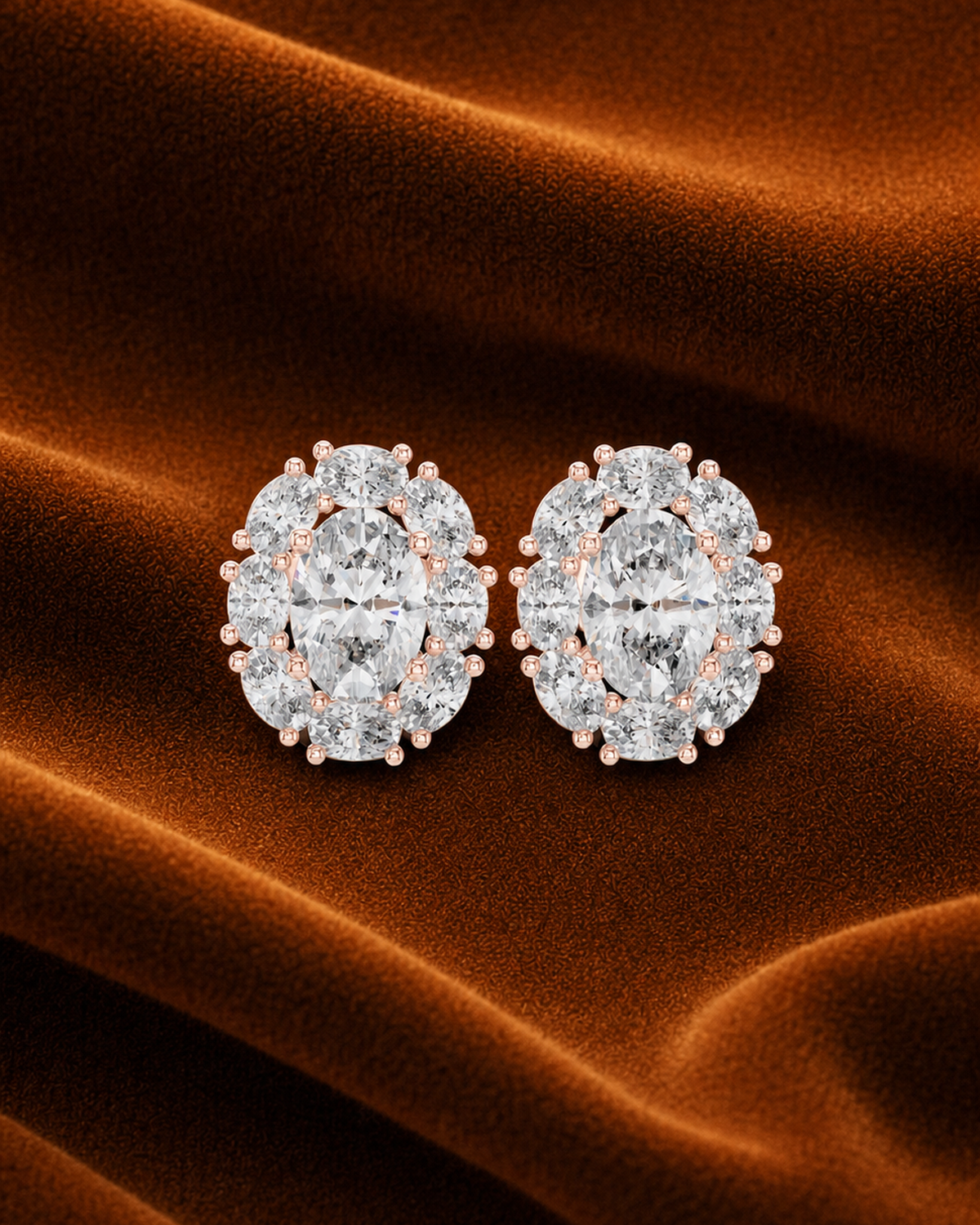 Oval Rosette Diamond Stud Earrings by MONICONIC
