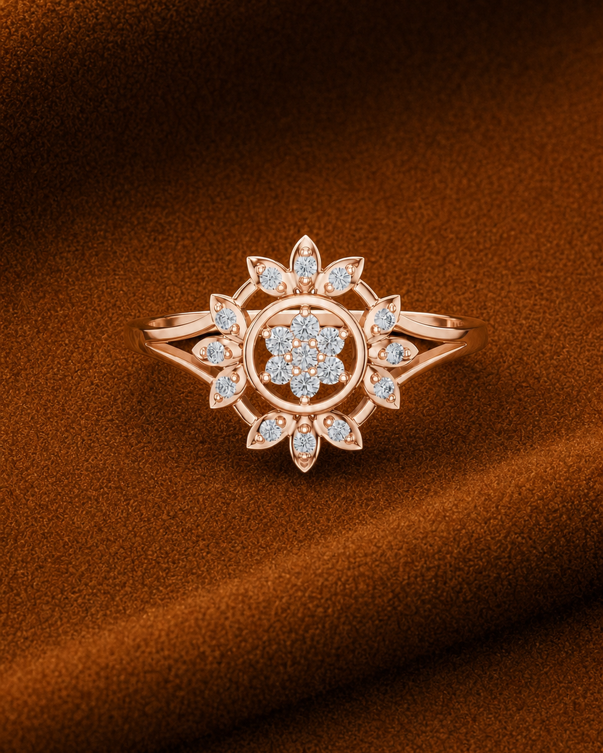 Sunburst Floral Halo Ring by MONICONIC