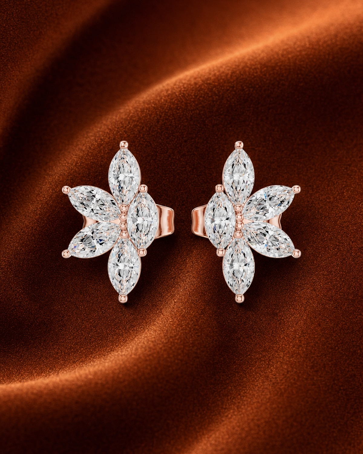 Marquise Diamond Flower Stud Earrings by MONICONIC